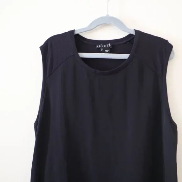 Theory Size S Roliet Modern Silk Satin & Jersey Mixed Tank Top Navy Blue Black - Picture 3 of 12